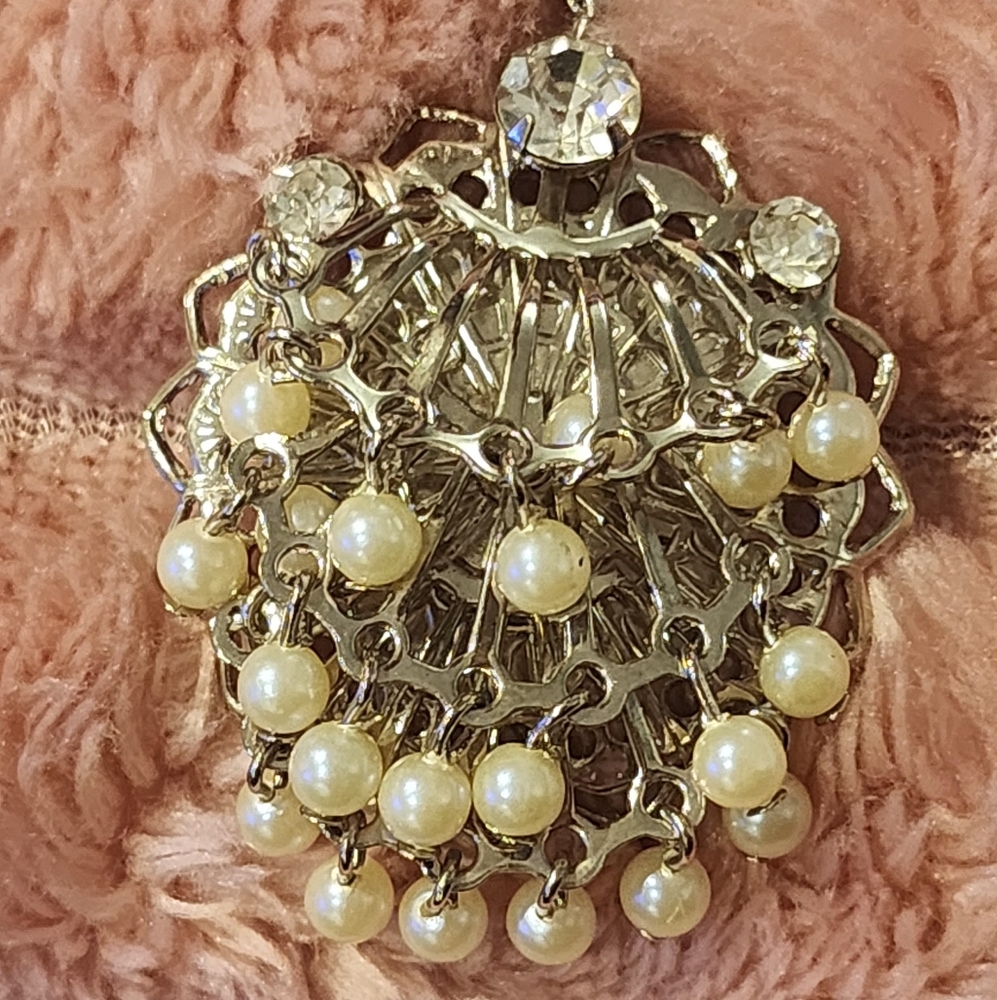 Vintage Victorian Rhinestone and Pearl Silver Necklace